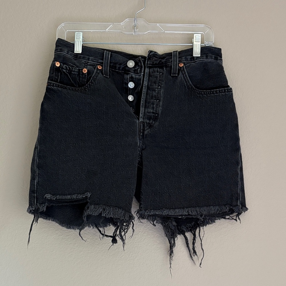 Levi's Black Frayed Jean Shorts
